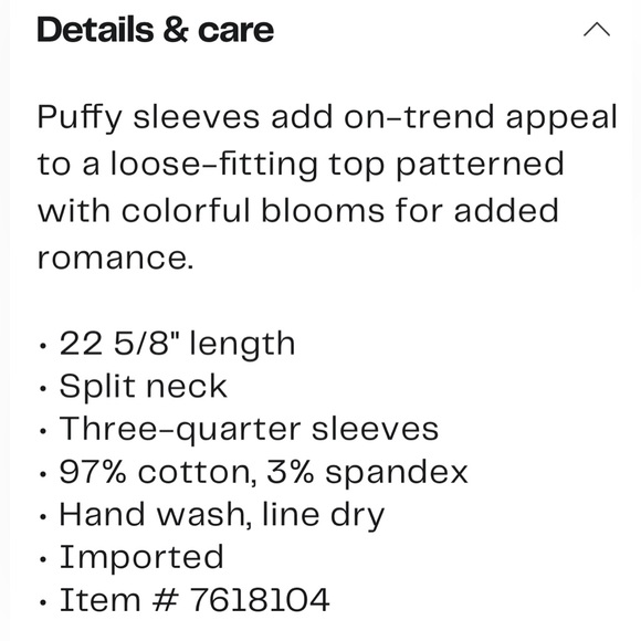 NWT Lush Colette Puff Sleeve Cotton Top Size Large Cream with Purple Flowers - Picture 9 of 9